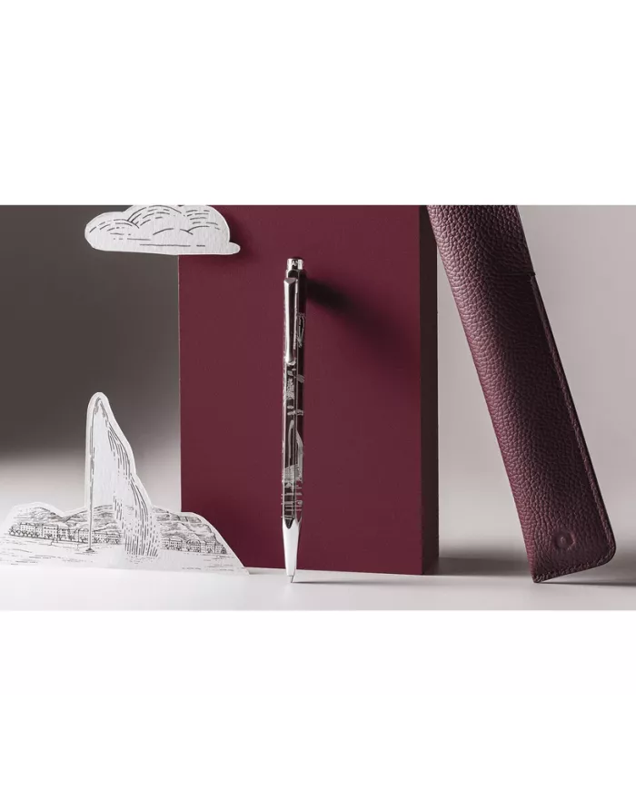 Set Stylo Bille Ecridor™ Toile de Jouy & Étui en Cuir Bordeaux