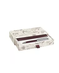 Set Stylo Bille Léman™ Toile de Jouy & Étui en Cuir Bordeaux