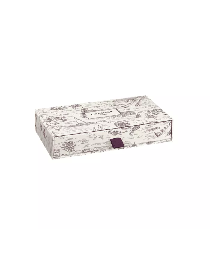 Set Stylo Plume Léman™ Toile de Jouy & Étui en Cuir Bordeaux