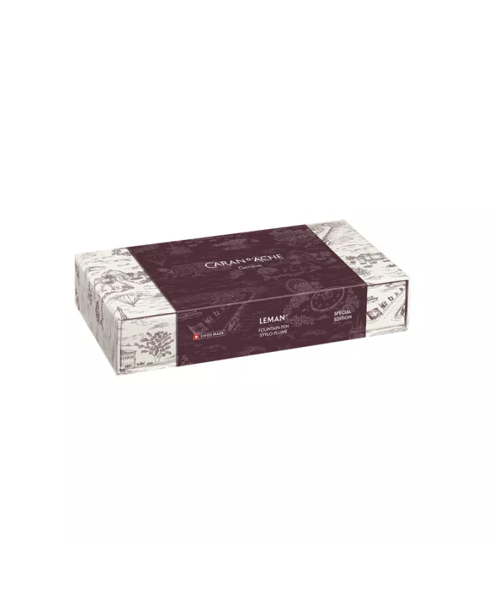 Set Stylo Plume Léman™ Toile de Jouy & Étui en Cuir Bordeaux